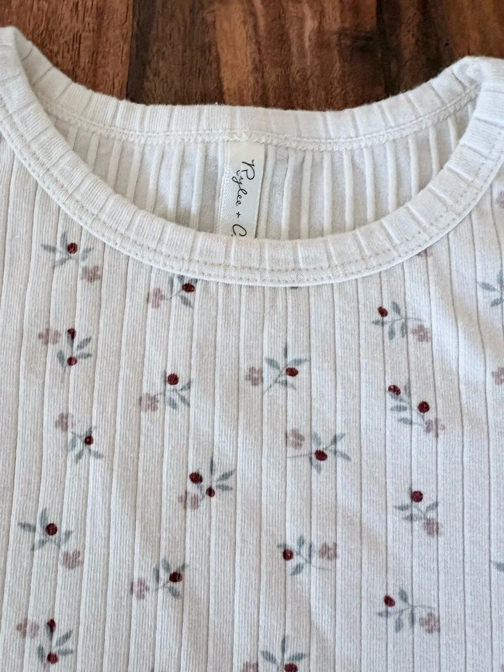 Rylee + Cru Girls Ribbed Long Sleeve Top Natural Ditsy Floral Shirt 6 7 Years